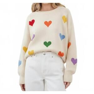 NEW MELLO heart shaped patterns front round neck sweater in cream